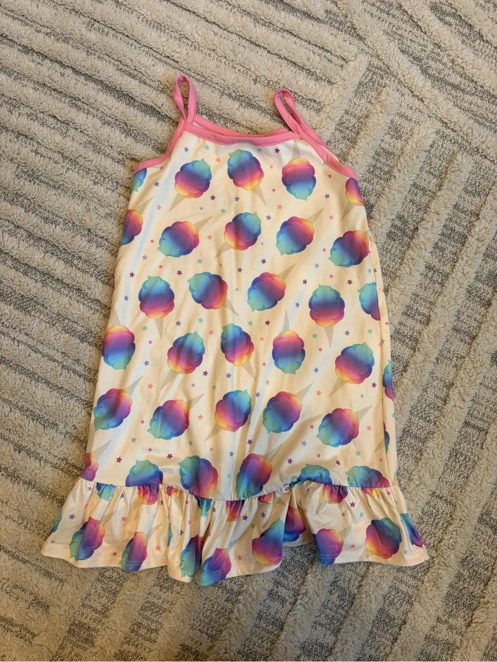 Girls' Rainbow Cloud Ruffle Hem Dress Nightgown - Pink Trim